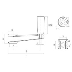 MV/130-TM G130 forgatókar, 14x14mm négyszög furat, forgó markolat.
