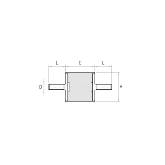 Hengeres rezgéscsillapító, M6x14/16 külső menettel, 20x15mm, 34kg max. terhelés.