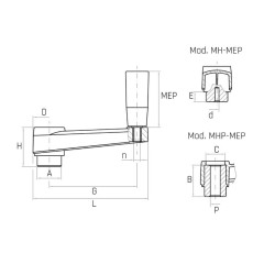 MHP/100-MEP G100 forgatókar, d12 átmenő furat, forgó markolattal.