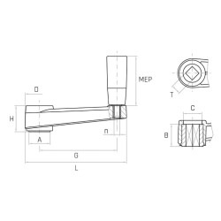 MHQ/130-MEP G130 forgatókar, 14x14mm négyszög furat, forgó markolat.