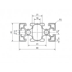 Aluprofil - 45x90 Könnyű - Egy 45-ös oldalon zárt