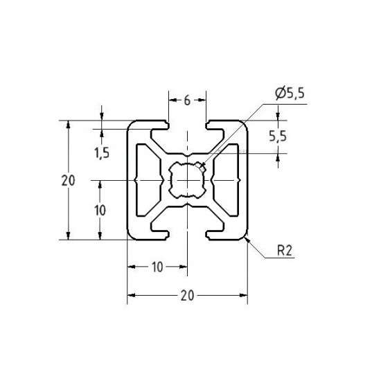 Aluprofil - 20x20 Két oldalon zárt - 180°