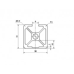 Aluprofil - 30x30-3N Három oldalon zárt