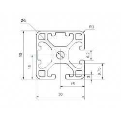 Aluprofil - 30x30 Könnyű - Két oldalon zárt - 90 - Fekete