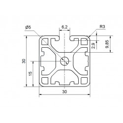 Aluprofil - 30x30 Könnyű - Három oldalon zárt