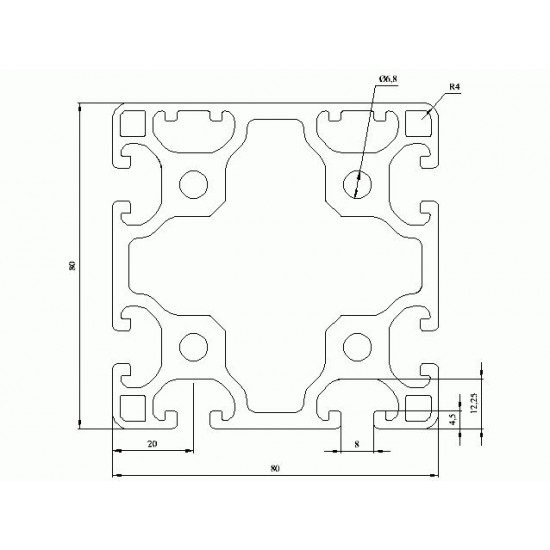 Aluprofil - 80x80 Könnyű - Egy oldalon zárt