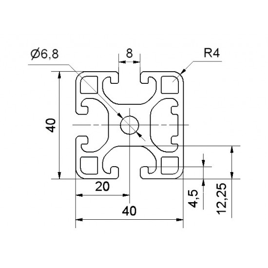 Aluprofil - 40x40 Könnyű - Egy oldalon zárt - Fekete