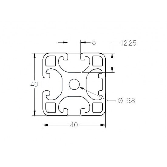 Aluprofil - 40x40 Könnyű - Egy oldalon zárt