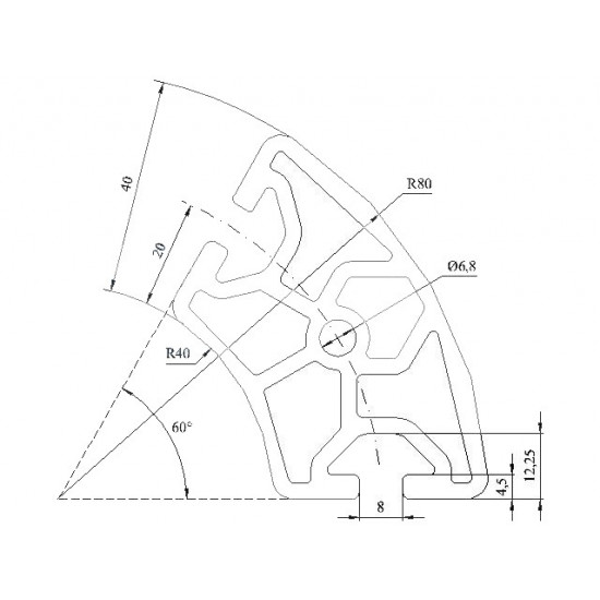 Aluprofil - R40/80-60° - Könnyű