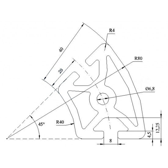 Aluprofil - R40/80-45° - Nehéz