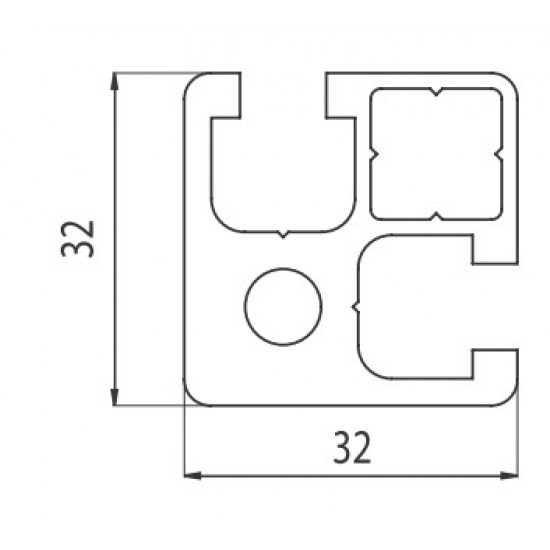 Aluprofil - 32x32 Két oldalon zárt - 90°