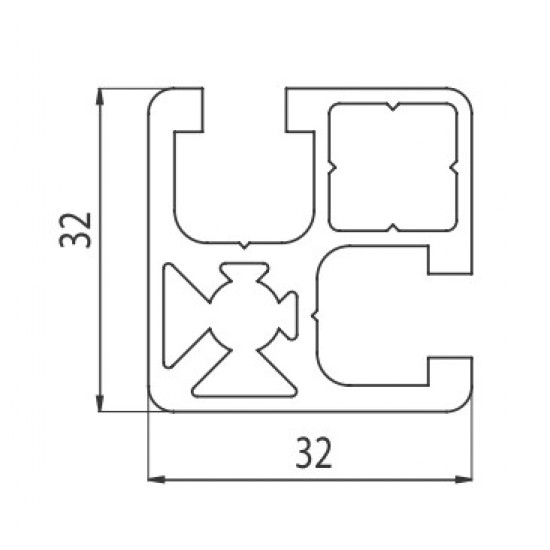 Aluprofil - 32x32 Két oldalon zárt - 90°