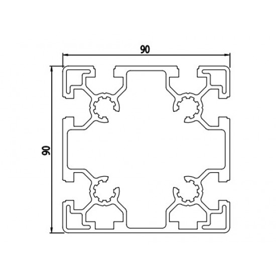 Aluprofil - 90x90 ECO - Egy 90-es oldalon zárt