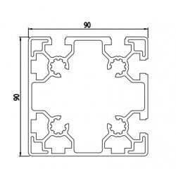 Aluprofil - 90x90 ECO - Két 90-es oldalon zárt - 90°