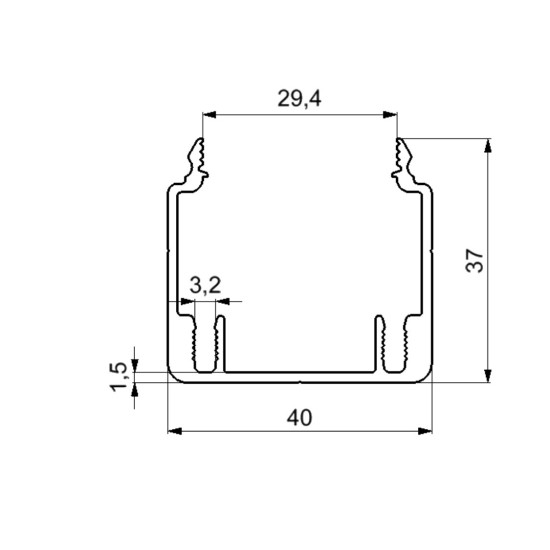 Aluprofil - 40x40 Kábelcsatorna profil