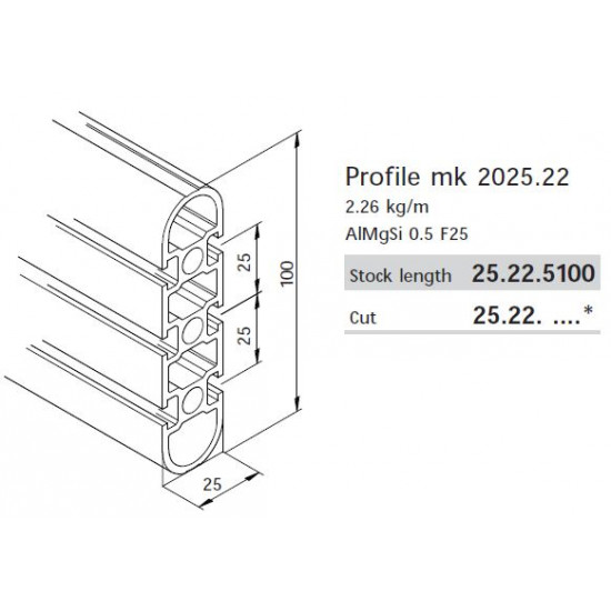 Aluprofil mk 2025.22 -100x25 - Íves