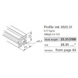 Aluprofil mk 2025.31 - 25x25 - Egy oldalon zárt