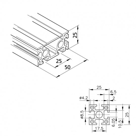 Aluprofil mk 2025.31 - 50x25 - Egy oldalon zárt (50)