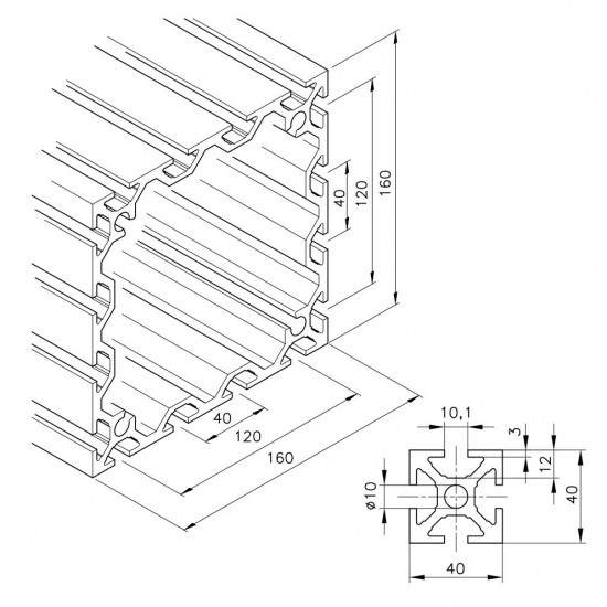 Aluprofil mk 2040.09 - 160x160 Nehéz