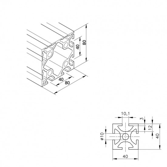 Aluprofil mk 2040.13 - 80x80 Két oldalon zárt - 90