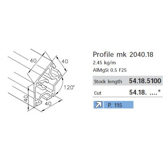 Aluprofil mk 2040.18 - 40x40 - 120 - Utolsó darabok!!