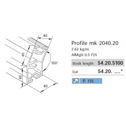 Aluprofil mk 2040.20 - 40x40 - 150 - UTOLSÓ darabok