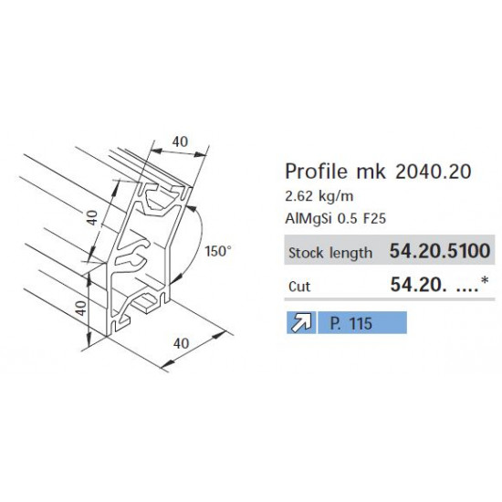 Aluprofil mk 2040.20 - 40x40 - 150 - UTOLSÓ darabok