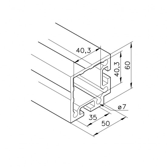 Aluprofil mk 2040.39 - 60x50 Teleszkóp profil - Két oldalon zárt - 90