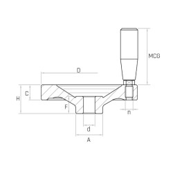 ALVR2+X D80 alu 2-küllős kézikerék, d8mm furat, forgó Duroplast markolattal.
