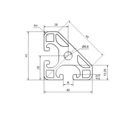 Aluprofil - 40x40 Könnyű - 45 - Fekete