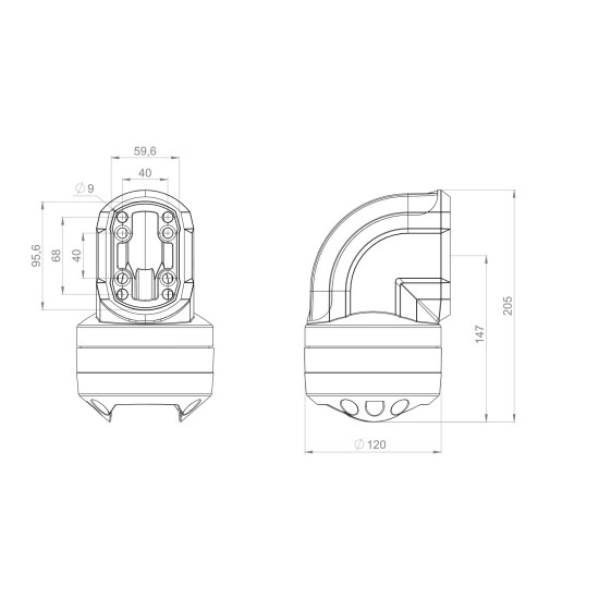 Könyök csukó - 315° Forgatás - RAL 7035