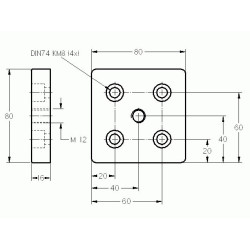 Talplemez -  80x80 - M12 - Alu