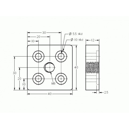 Talplemez - 40x40 - M8 - Fekete