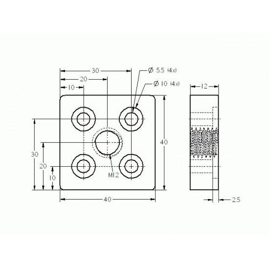 Talplemez - 40x40 - M12 - Fekete