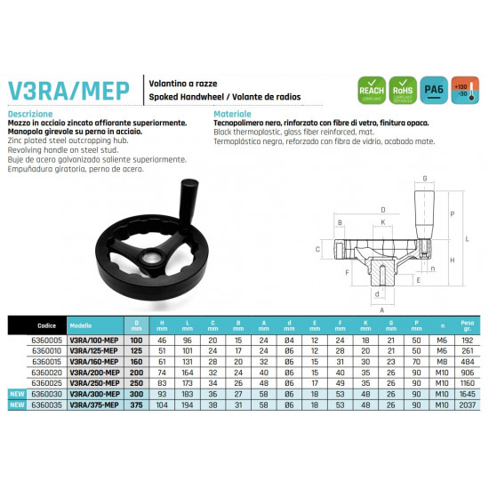 V3RA/125 MEP Három küllős kézikerék - D125