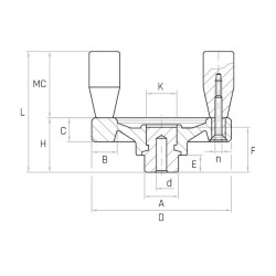 VPRA/DM D100 hajtókar, d4 furat, 2 fix markolat, Duroplast.