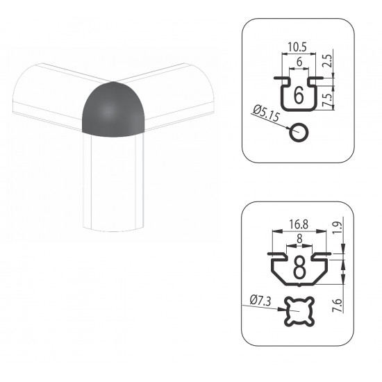 Zárókupak - R25-90° - PA - Fekete